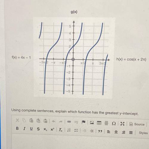 ASAPPP!!!

g(x)
5
4
4 3
3+
2
f(x) = 4x - 1
h(x) = cos(x + 211)
-3
12
3/1
- 1
-2
-3
-4
Using comple