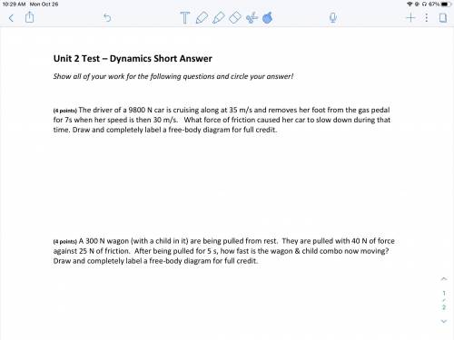 Show all of your work for the following questions and circle your answer!

(4 points) The driver o