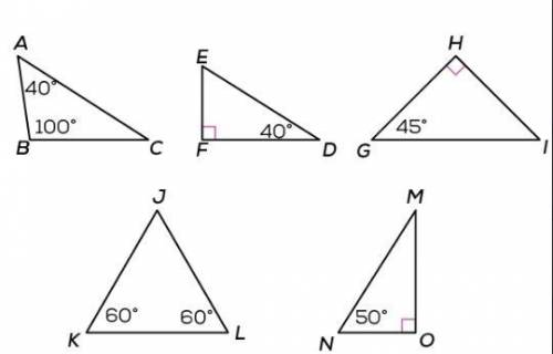 Analyze the triangles shown. Which triangles are similar?

A: Triangles ABC and DEF
B: Triangles A