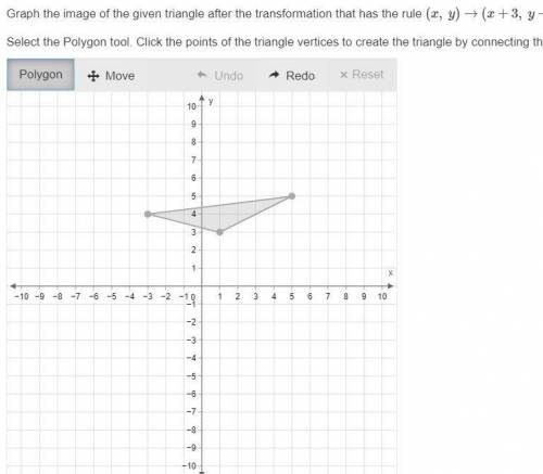 Graph the image of the given triangle after the transformation that has the rule (x, y)→(x+3, y−2).