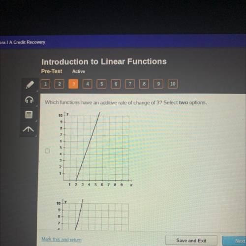 Which functions have an additive rate of change of 3? Select two options.
102