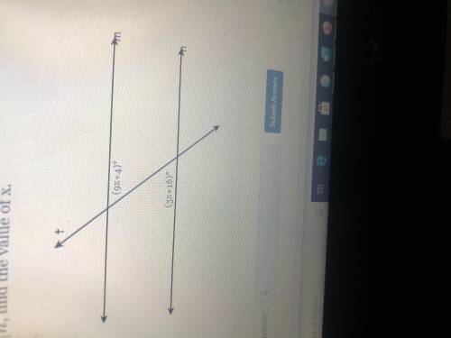 Given m||n, find the value of x 
(9x+4) (3x+16)