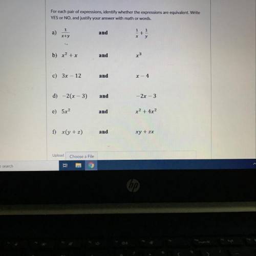 For each pair of expressions, identify whether the expressions are equivalent. Write

YES or NO, a