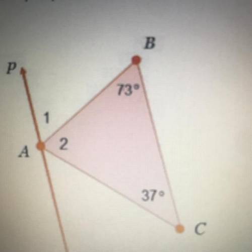 Line p is parallel to side B and C
What is the measure of angle 1 in degrees?
