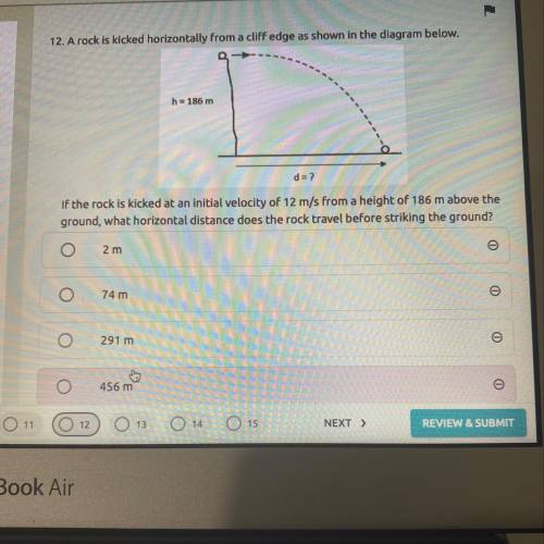 If the rock is kicked at initial velocity of 12 m/s from a height of 106 m above the ground what h