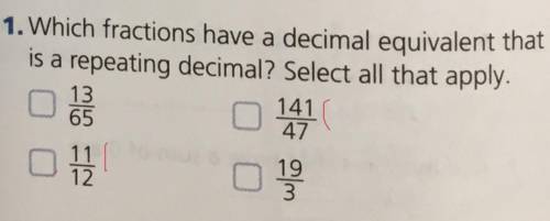 Which fractions have a decimal equivalent to a repeating decimal