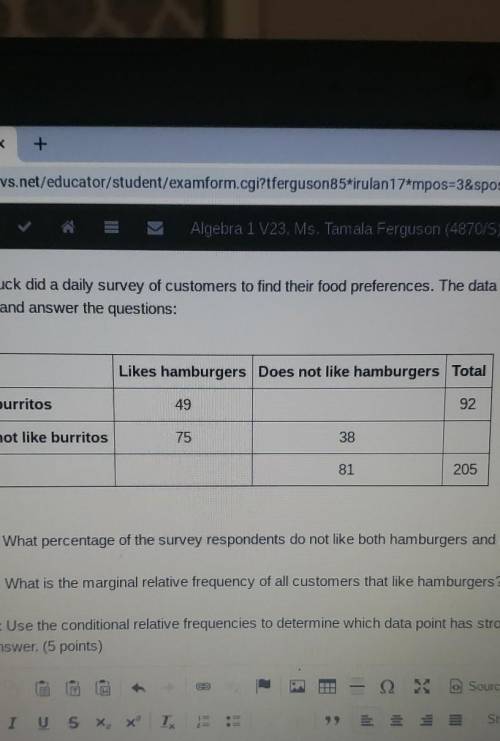 A food truck did a daily survey of customers to find their food preferences. The data is partially