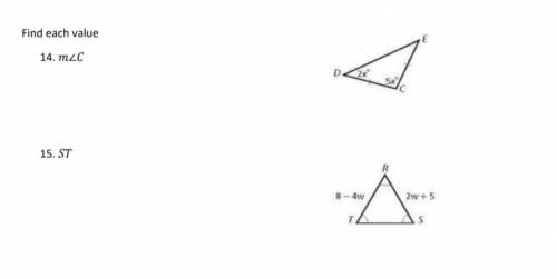 Find each value for the geometry triangles below