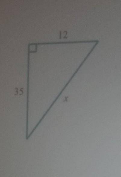 For the following right triangle, find the side length x.