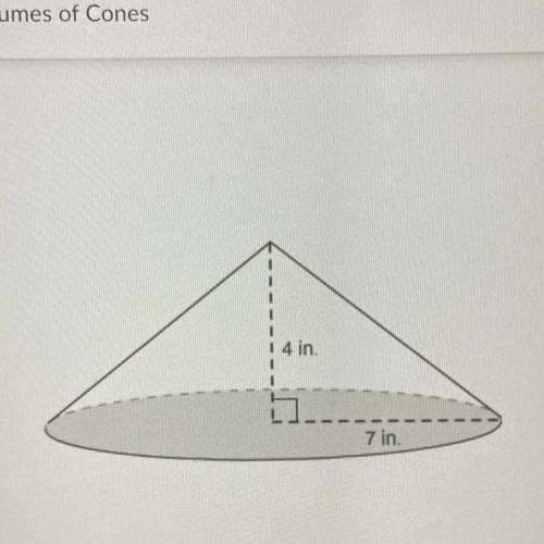 What is the exact volume of the cone?

A. 28pi
B. 56/3pi
C. 196/3pi
D. 196pi