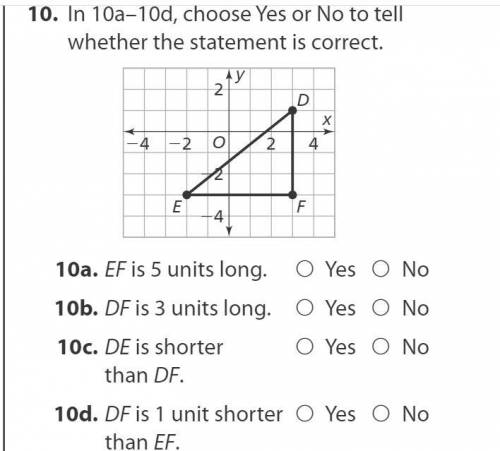 In 10a–10d, choose Yes or No to tell whether the statement is correct