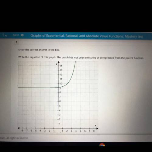 Enter the correct answer in the box.

Write the equation of this graph. The graph has not been str