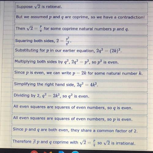 Helpppp I need to organize this to prove that square root 2 is irrational.