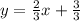 y =  \frac{2}{3} x +  \frac{3}{3}