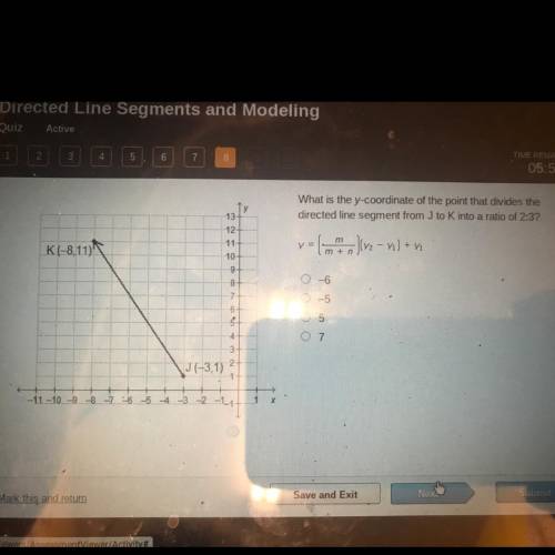 What is the y-coordinate of the point that divides the

directed line segment from J to K into a r