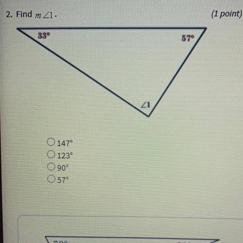 2. Find m 21.
(1 point)
339
579
21
O 147°
123°
90°
57°