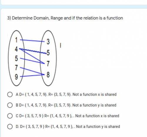 Solve them no need for work

1) Determine Domain of graph below in interval notation
A.D=[-5,5] B.