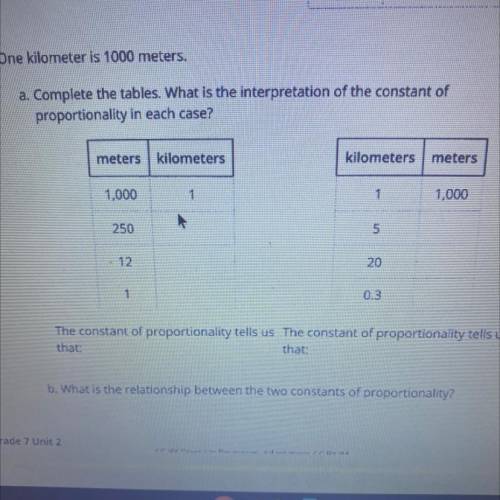 One kilometer is 1000 meters.complete the tables what is the interpretation of the constant of prop