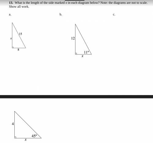 What is the length of the side marked x in each diagram below? Note: the diagrams are not to scale.