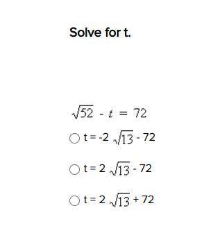 Solve for t. The radical equation is below.
