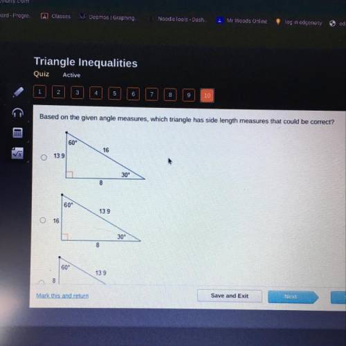 Based on the given angle measures, which triangle has side length measures that could be correct?