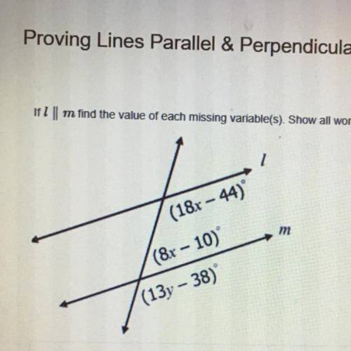 If l | m find the value of each missing variable(s).