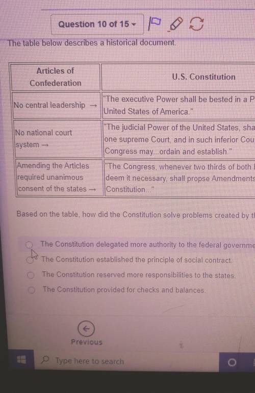 Based on the table how did the constitution solve problems created by the articles of confederation