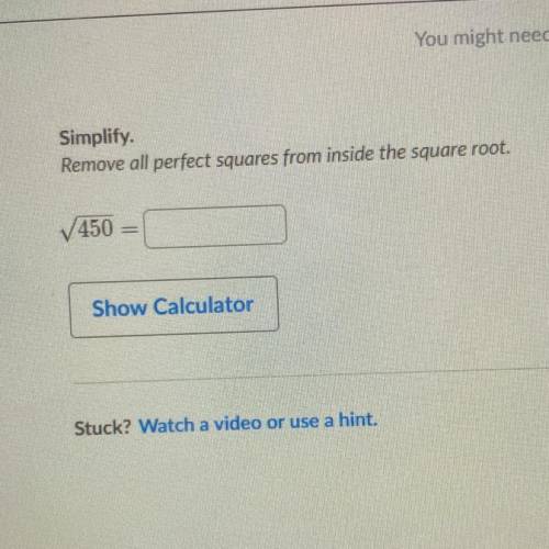 Simplify.
Remove all perfect squares from inside the square root.
450