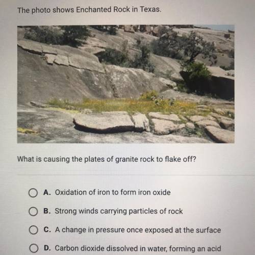 The photo shows Enchanted Rock in Texas.

What is causing the plates of granite rock to flake off?