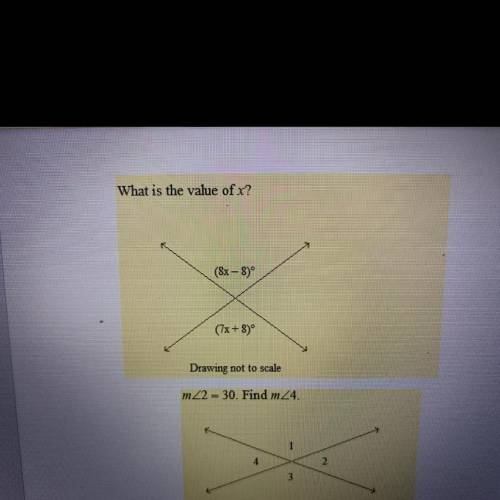 What is the value of x?
(8x-8)
(Tx + 8)
Drawing not to scale