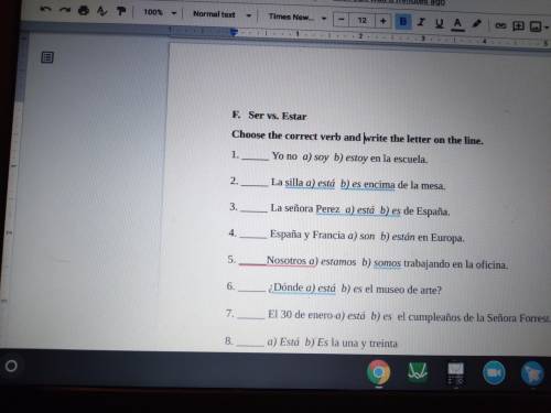 Choose the correct verb and write the letter on the line.