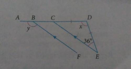 Help basic polygon  in the diagram, ABCD is a straight line. calculate the value of X and Y.