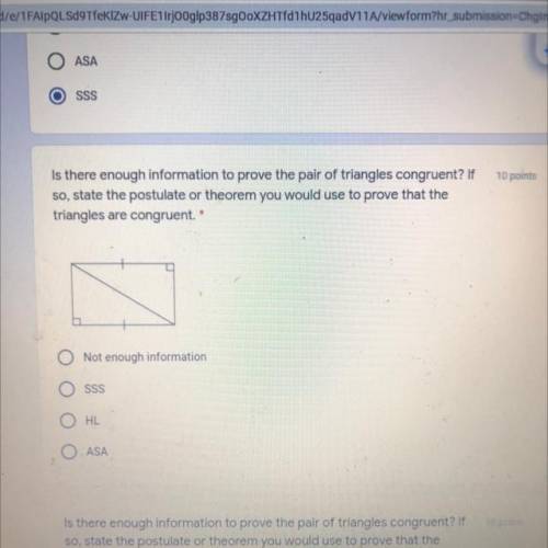 Is there enough information to prove the pair of triangles congruentiff

so, state the postulate o