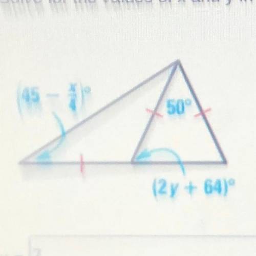 Solve for the values of x and y in the diagram