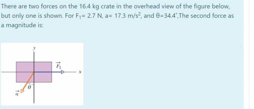 How to calculate F2?
m=16.4kg
f1= 2.7n
angle=34.4