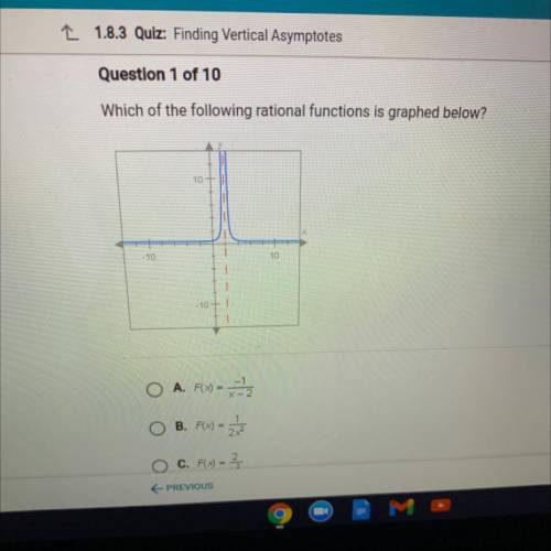 Which of the following rational functions is graphed below?
10
-10
10
-10+1
11
