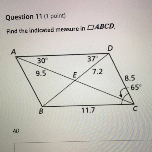 Find the indicated measure in ABCD. AD