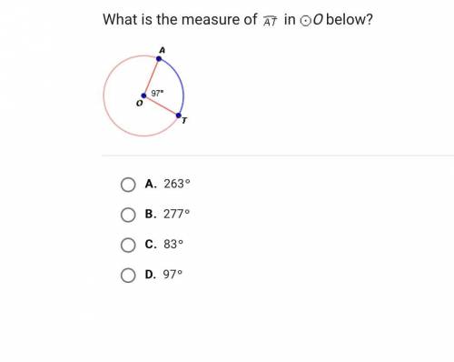 What is the measure of AT in O below?