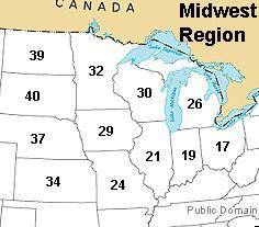 Using the map above, what number is on the state of North Dakota?