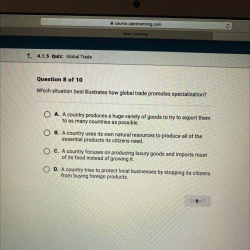 Which situation best illustrates how global trade promotes specialization?