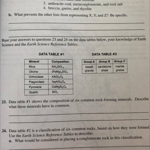 Data table #1 shows the composition of six common rock-forming minerals. Describe what those minera