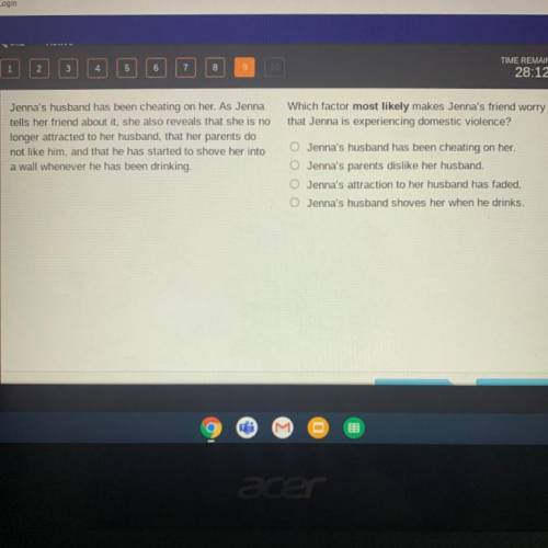 Which factor most likely makes Jenna’s friend worry that Jenna is experiencing domestic violence?