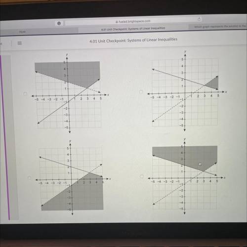 Which graph represents the solution to the system of inequalities?
y_>-1/3x+2
t<2/3x-1