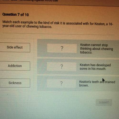 Match each example to the kind of risk it is associated with for Keaton, a 16-

year-old user of c