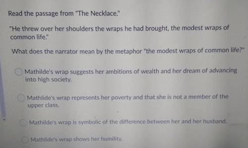 Read the passage from The Necklace. He threw over her shoulders the wraps he had brought, the mo