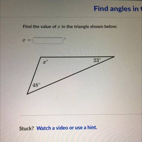 Find the value of x in the triangle shown below
X=??