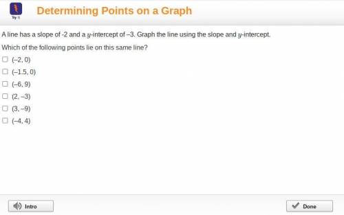 A line has a slope of -2 and a y-intercept of –3. Graph the line using the slope and y-intercept.