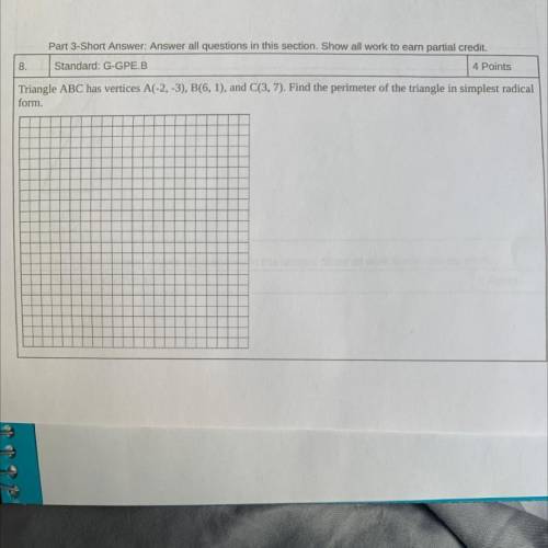 Triangle ABC has vertices A(-2, -3), B(6, 1), and C(3, 7). Find the perimeter of the triangle in si