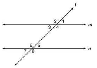 Parallel Lines m and n are cut by Transversal t as shown.