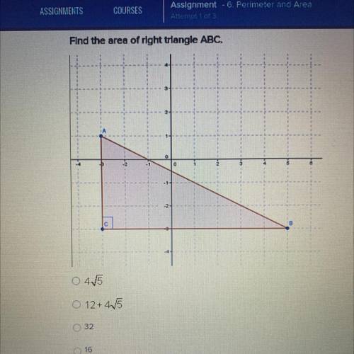 Find the area of right triangle ABC.